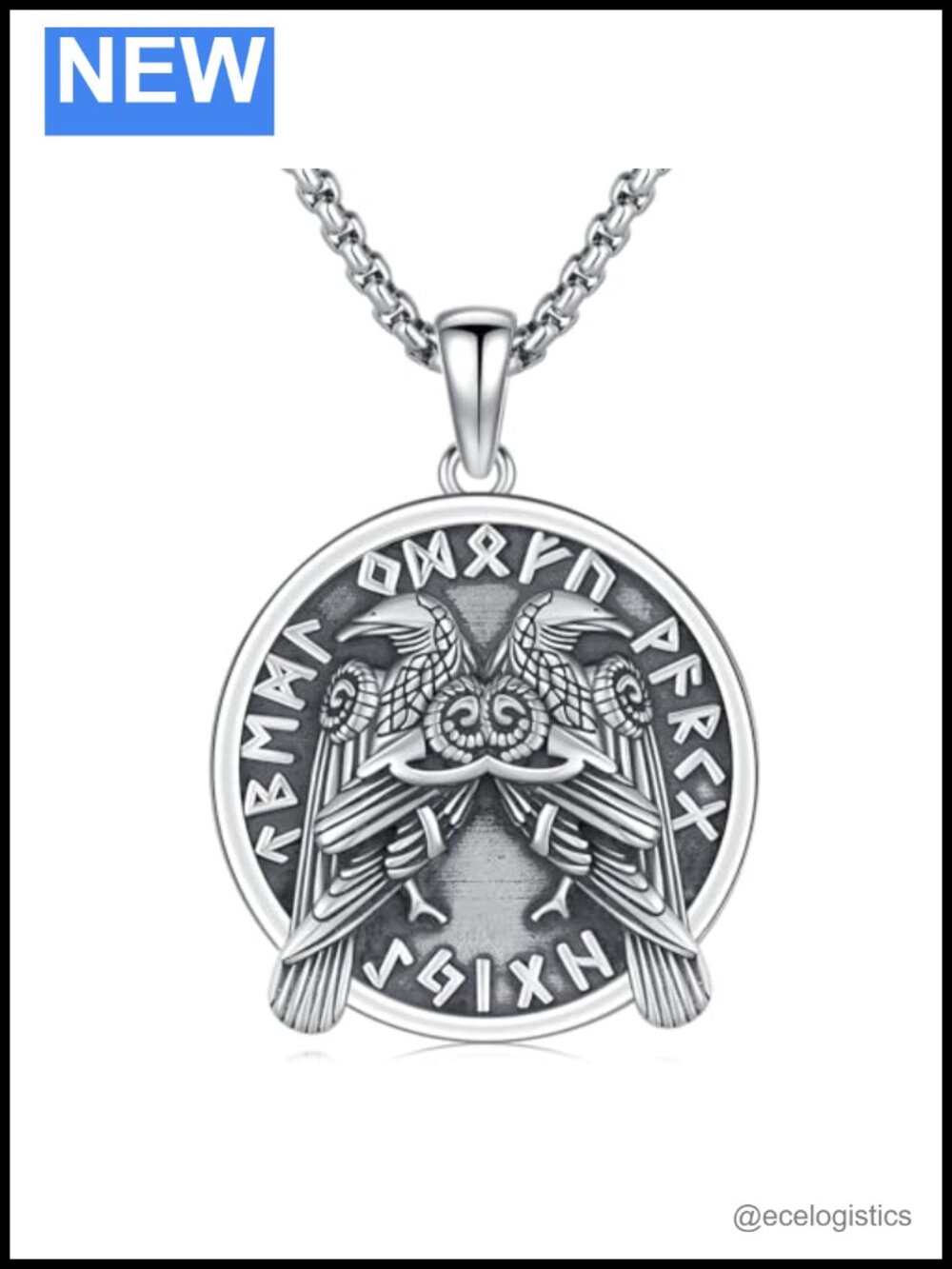 Men's 925 Sterling Silver Viking Raven Crow Pendant Necklace 24" Amulet